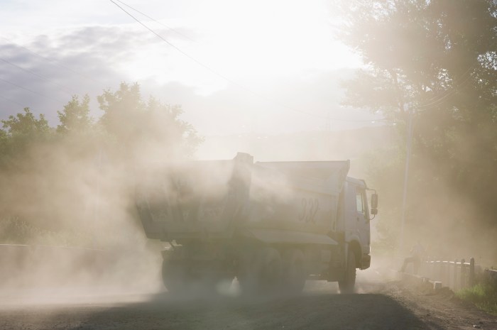 Mining truck and dust, Kazreti, Georgia